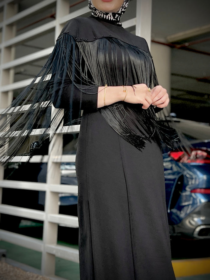 Black  cape tassel detailed dress