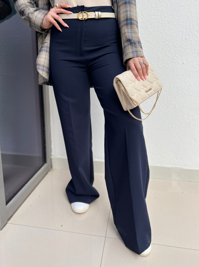 Navy Wide leg high  waist trousers