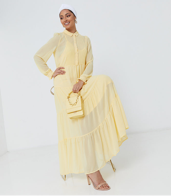 LONG SLEEVE CASUAL DRESS-YELLOW