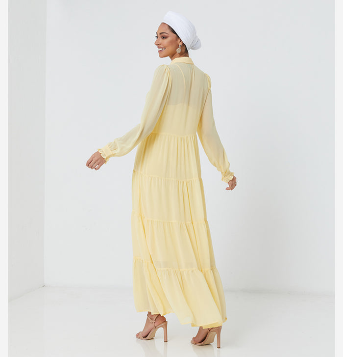 LONG SLEEVE CASUAL DRESS-YELLOW