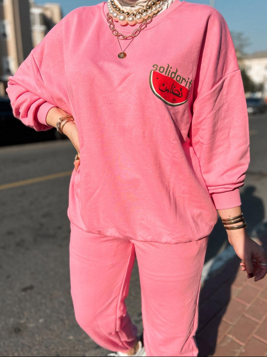 Pink tracksuit  with melon