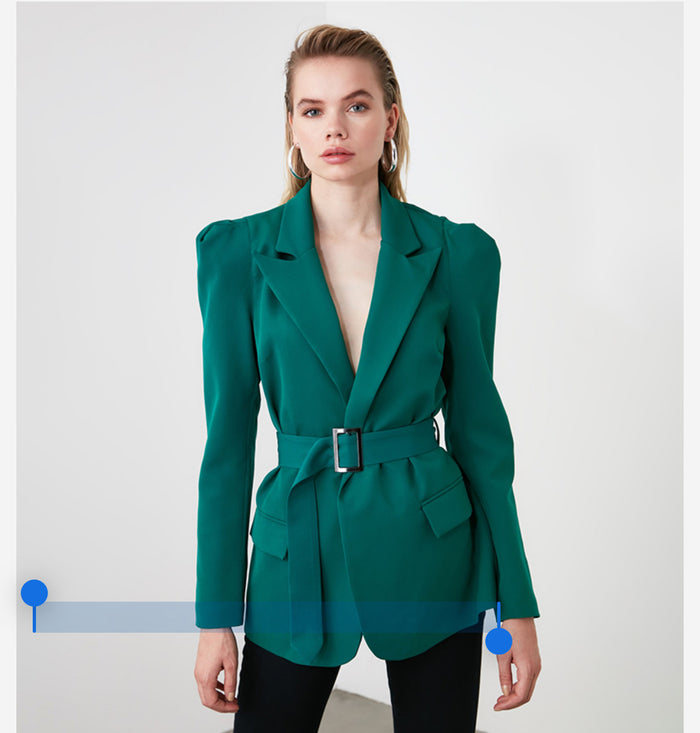 SINGLE BREASTED BELTED BLAZER JACKET