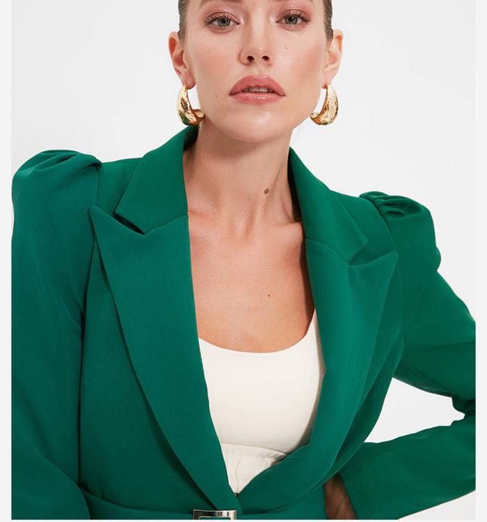 SINGLE BREASTED BELTED BLAZER JACKET