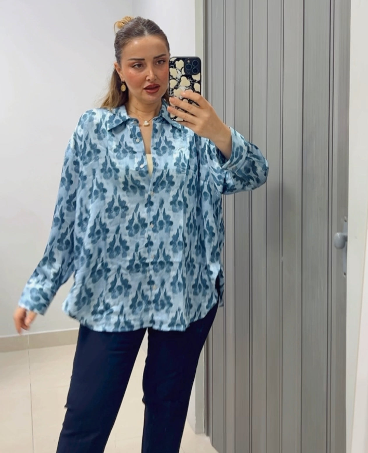 Blue Satin oversize shirt