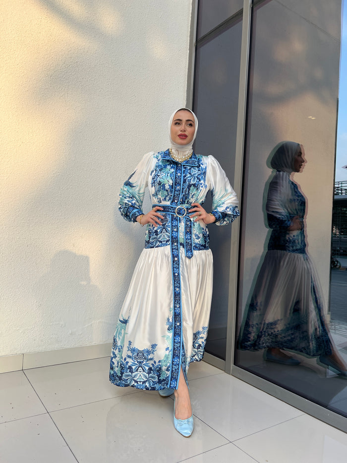 Blue Long sleeve floral dress