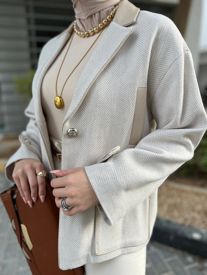 Beige casual button detail jacket