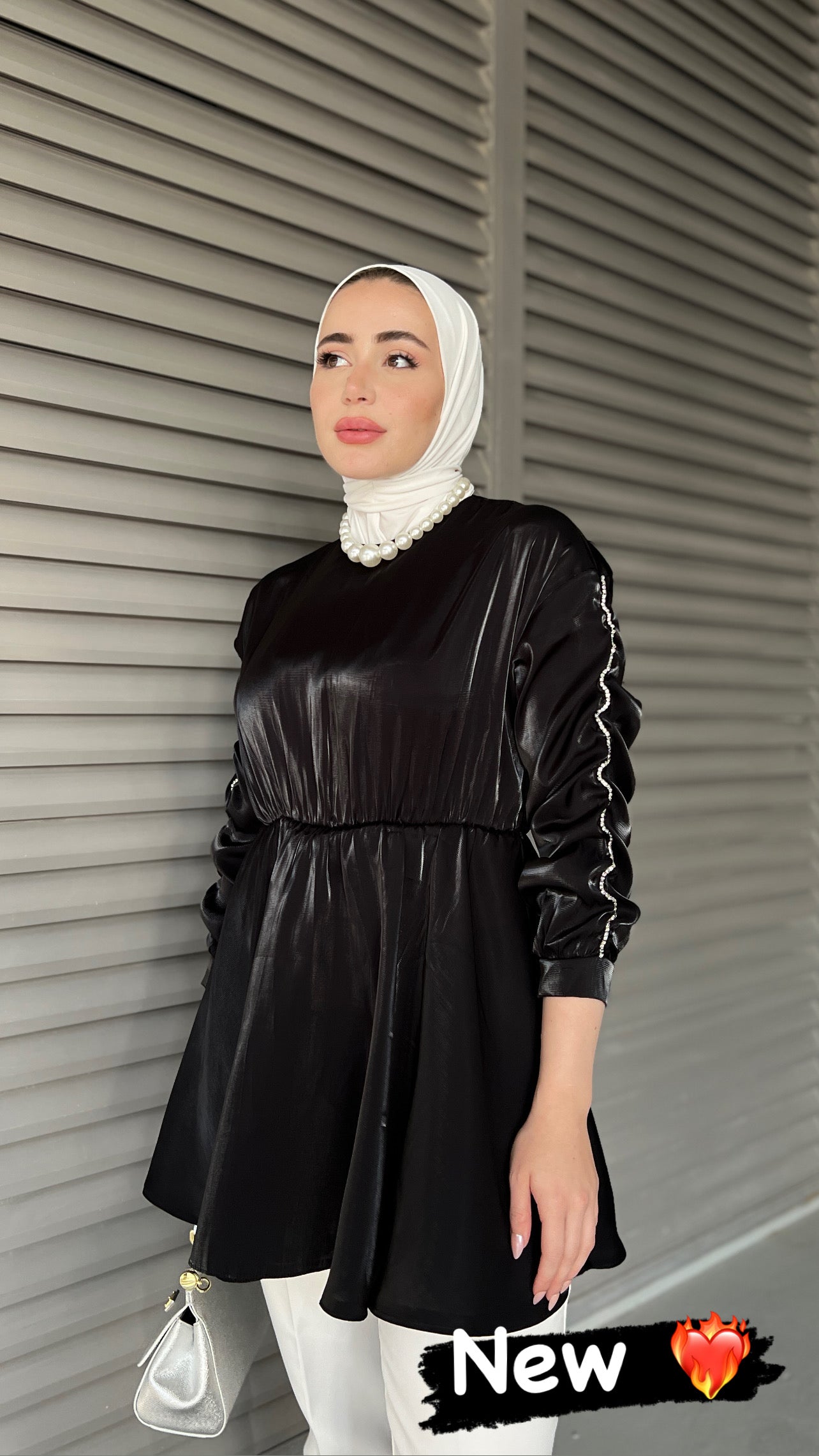 Black Classic blouse with stone detail on sleeves