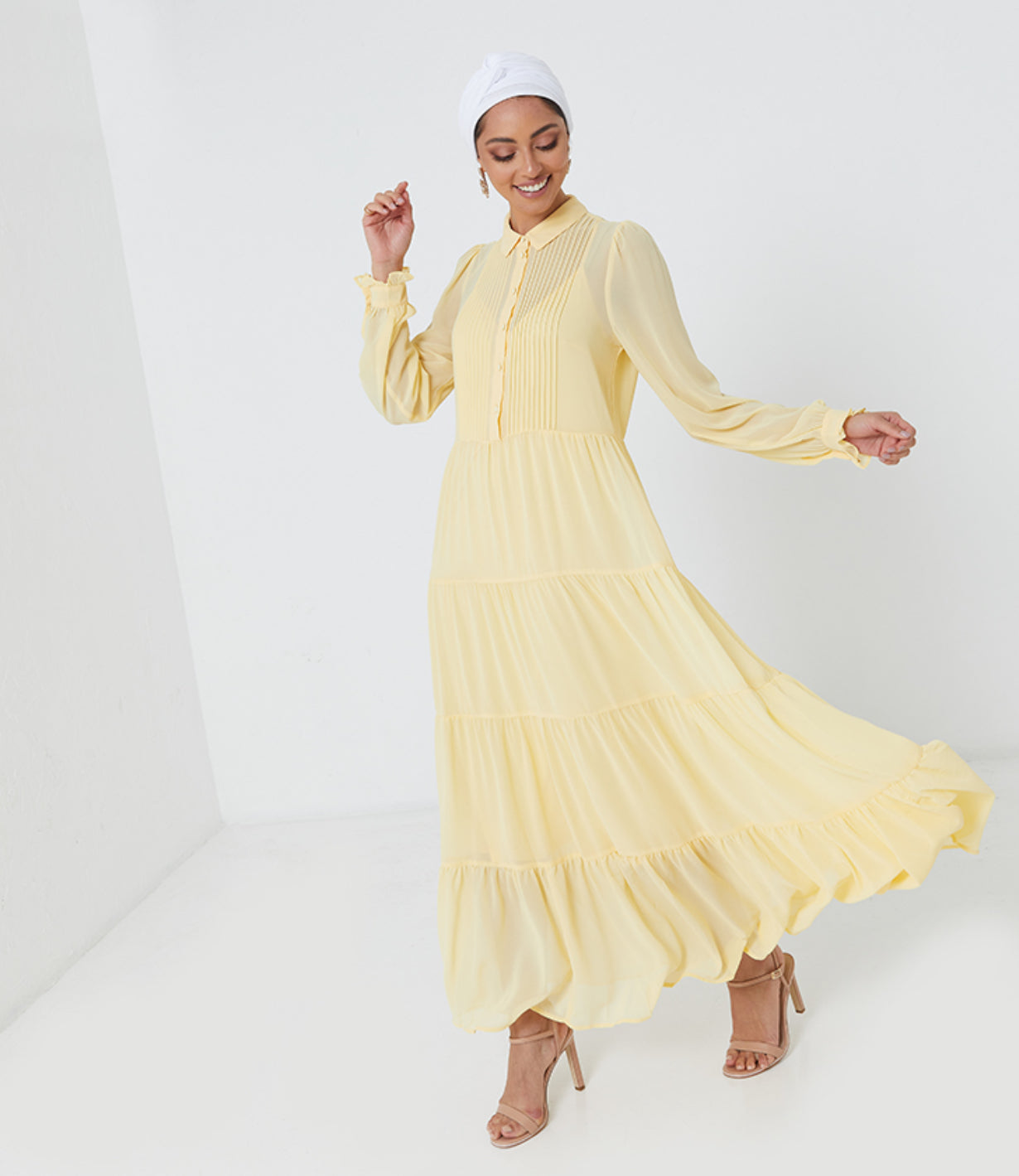 LONG SLEEVE CASUAL DRESS-YELLOW