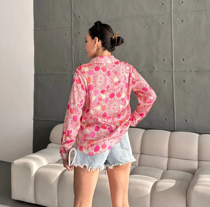 Pink printed silk shirt