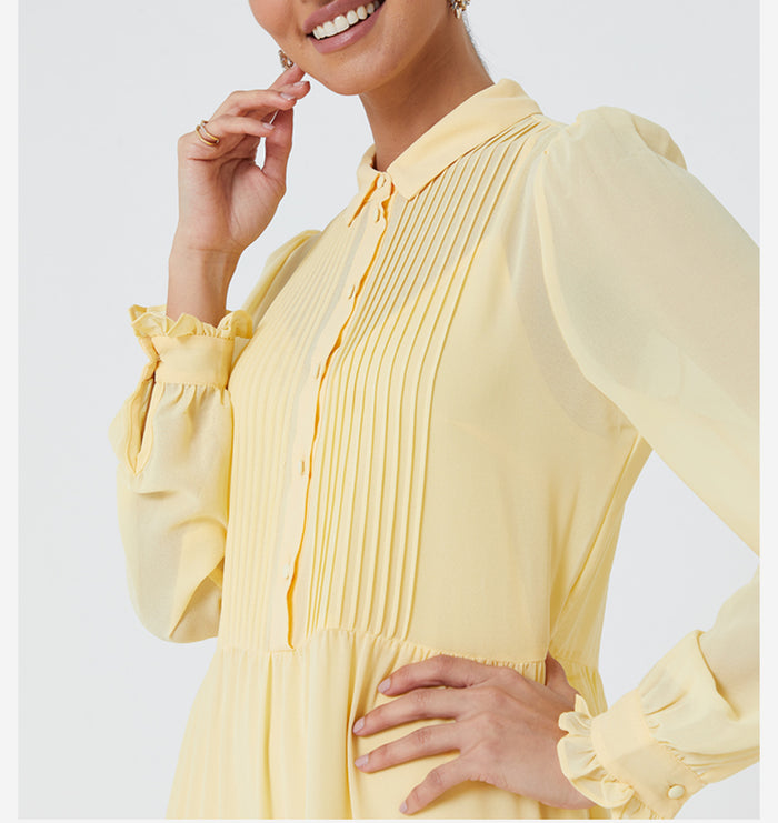 LONG SLEEVE CASUAL DRESS-YELLOW