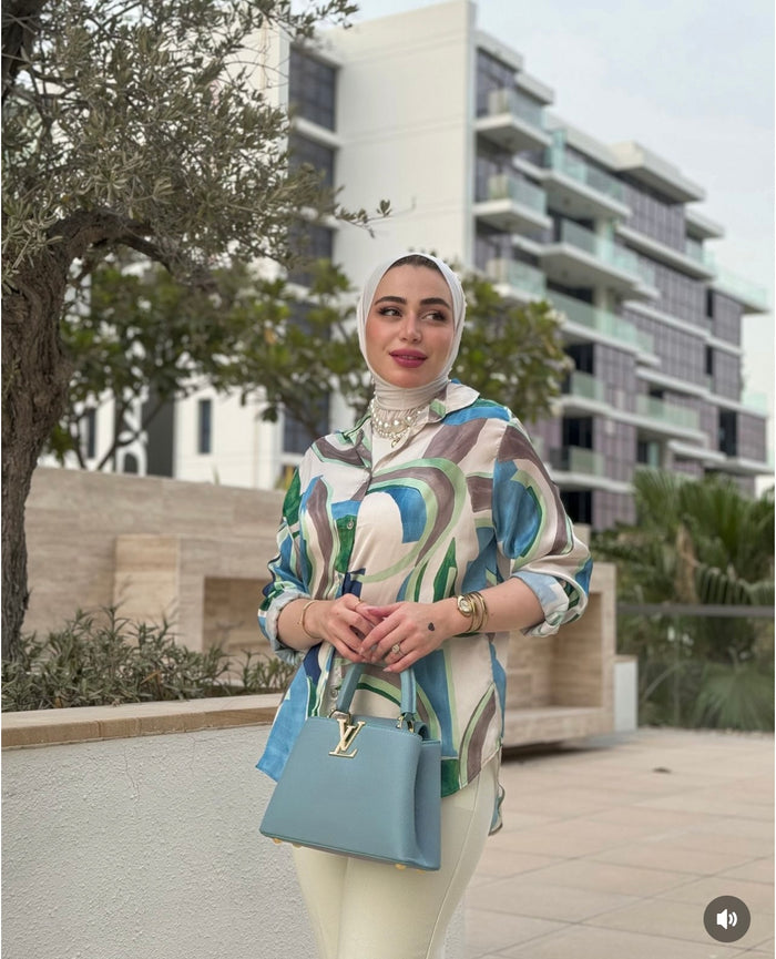 Blue printed silk shirt