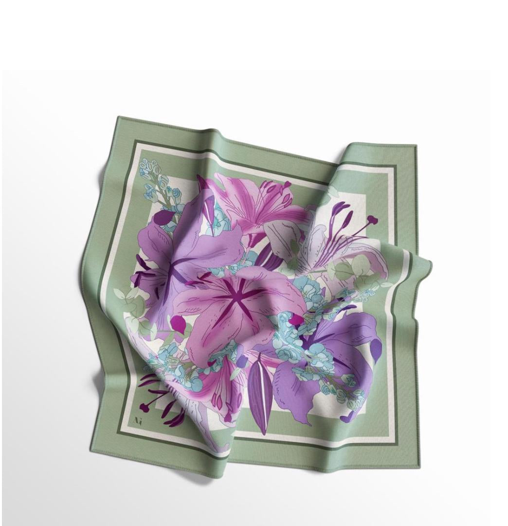 Satin print scarf / mint