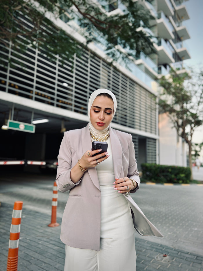 Grey shawl collar blazer