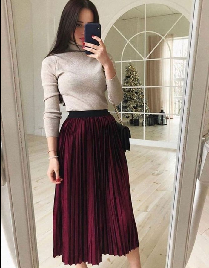 Velvet plaeted skirt