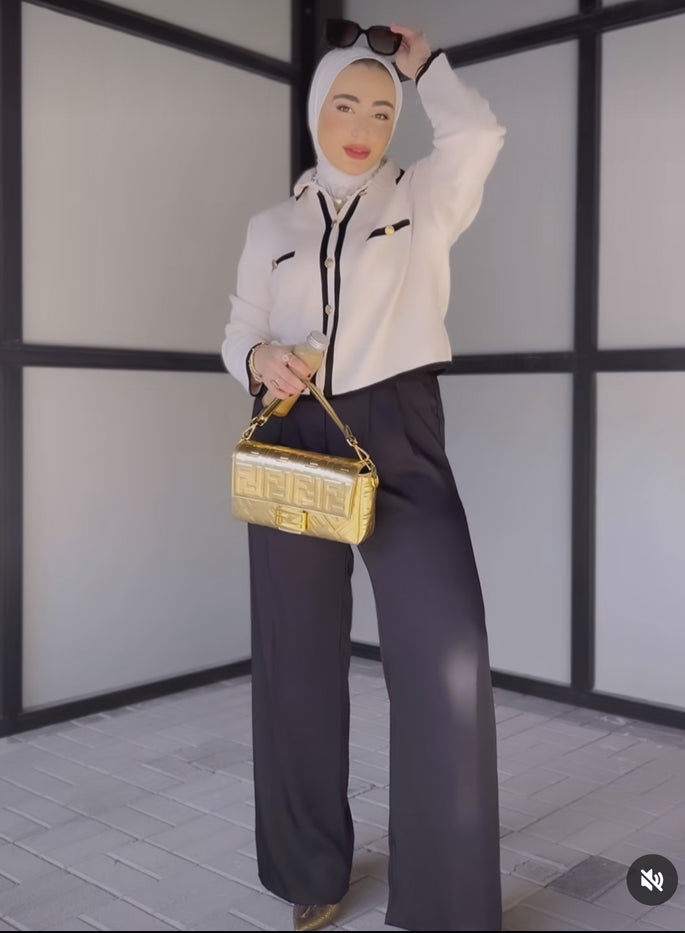 Black  elegant gold button pants