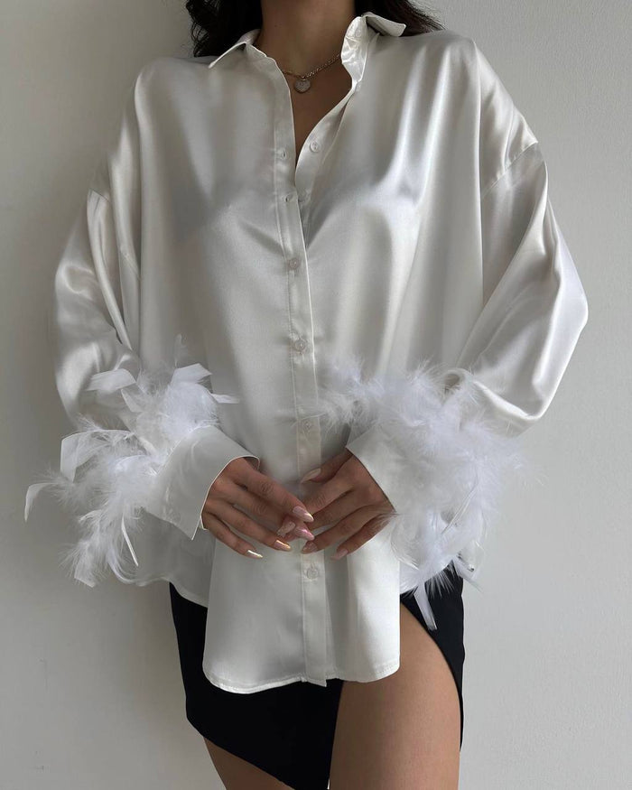 Satin feather detail shirt 2309190021-02