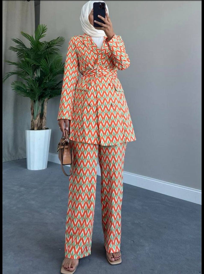 Orange print suit