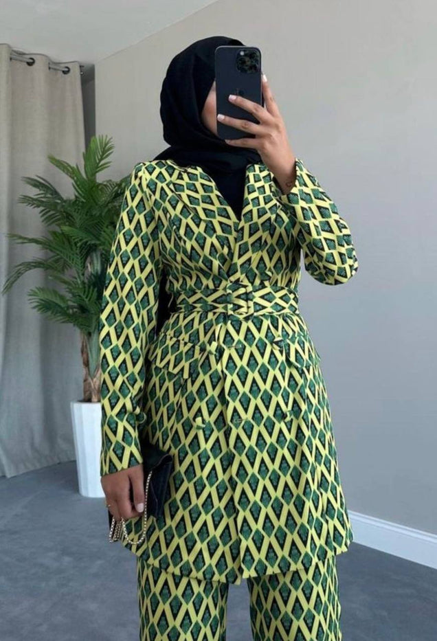 Green printed suit