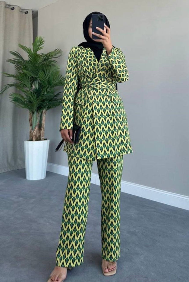 Green printed suit