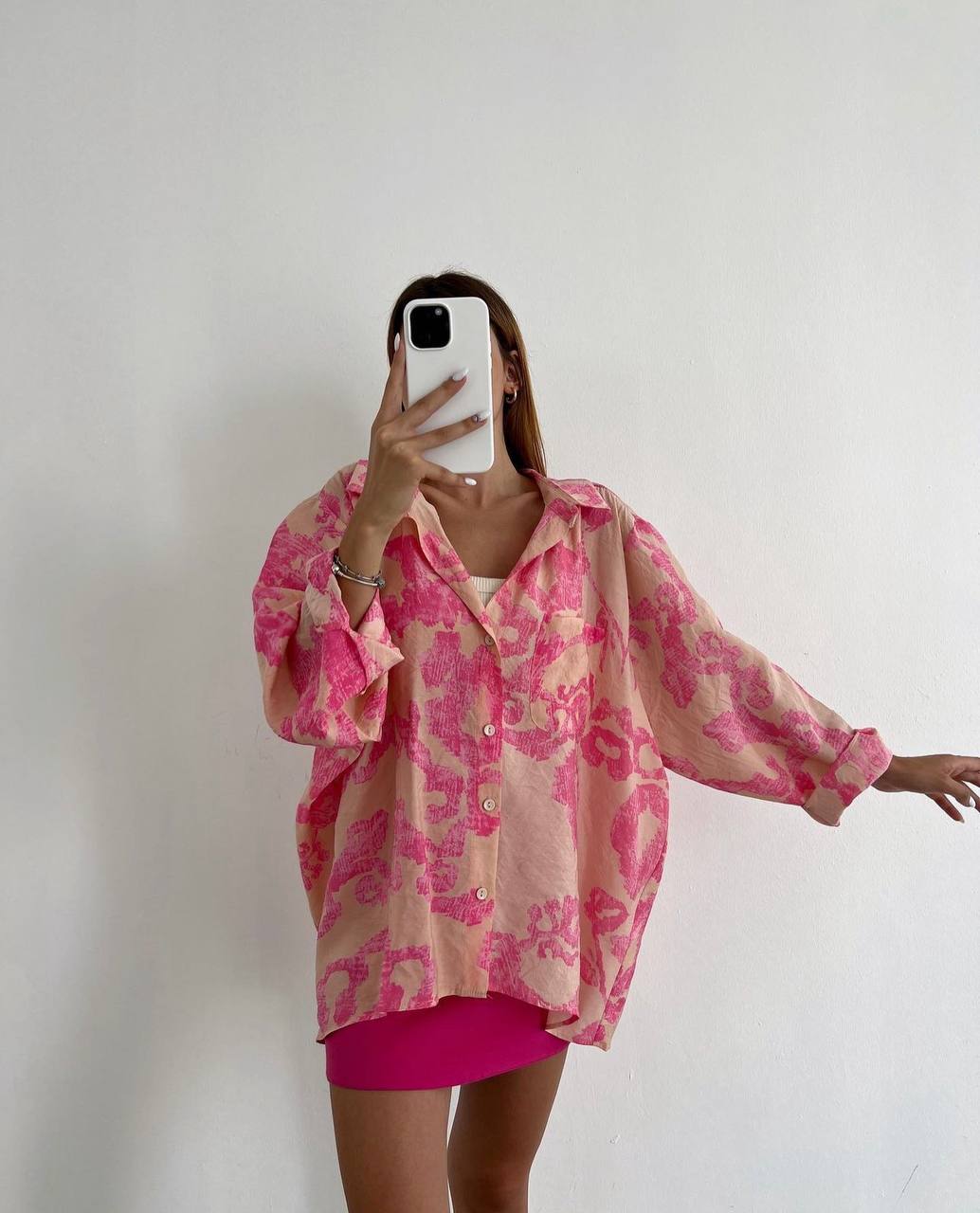 Pink oversize printed shirt