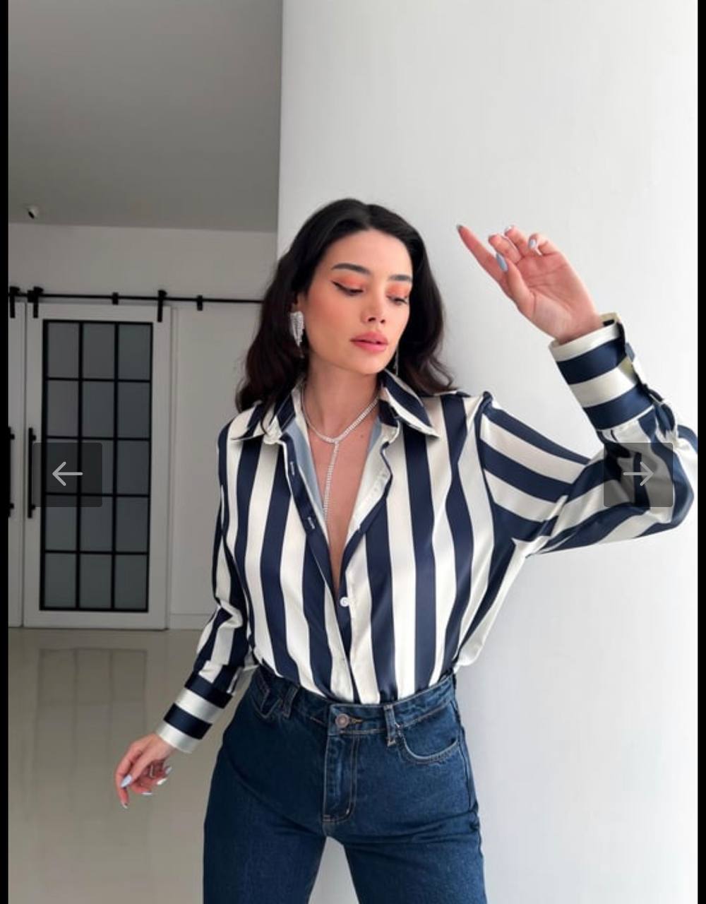 Black satin striped shirt