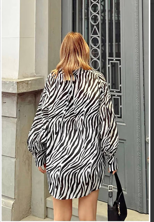 Zebra oversize puff sleeve  shirt