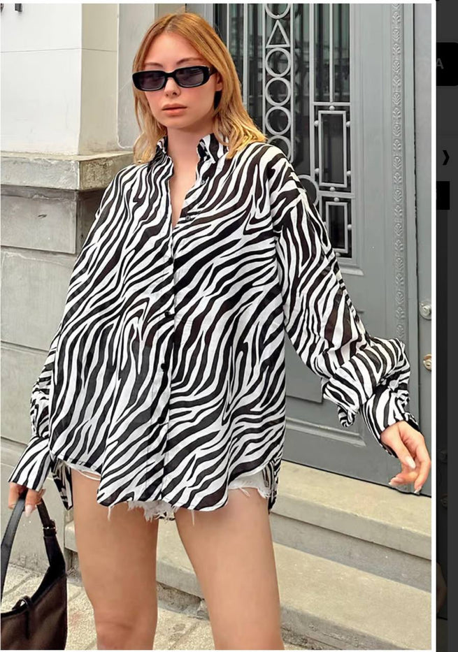 Zebra oversize puff sleeve  shirt