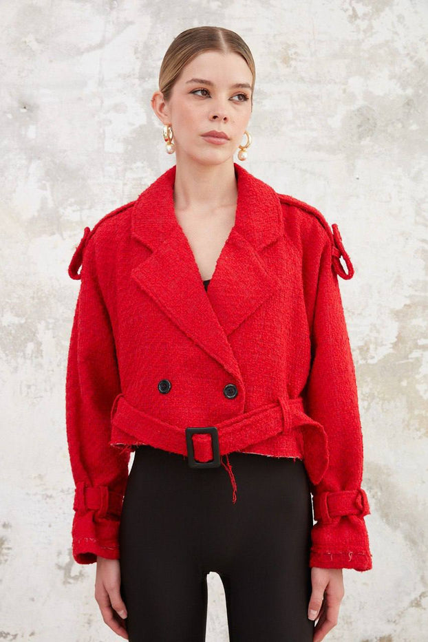 red tweed jacket