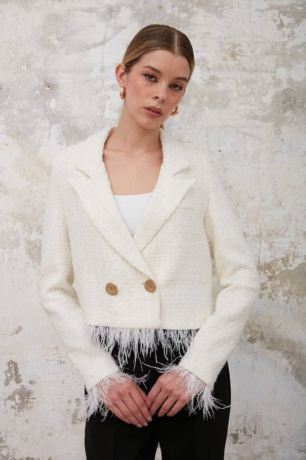 white tweed jacket