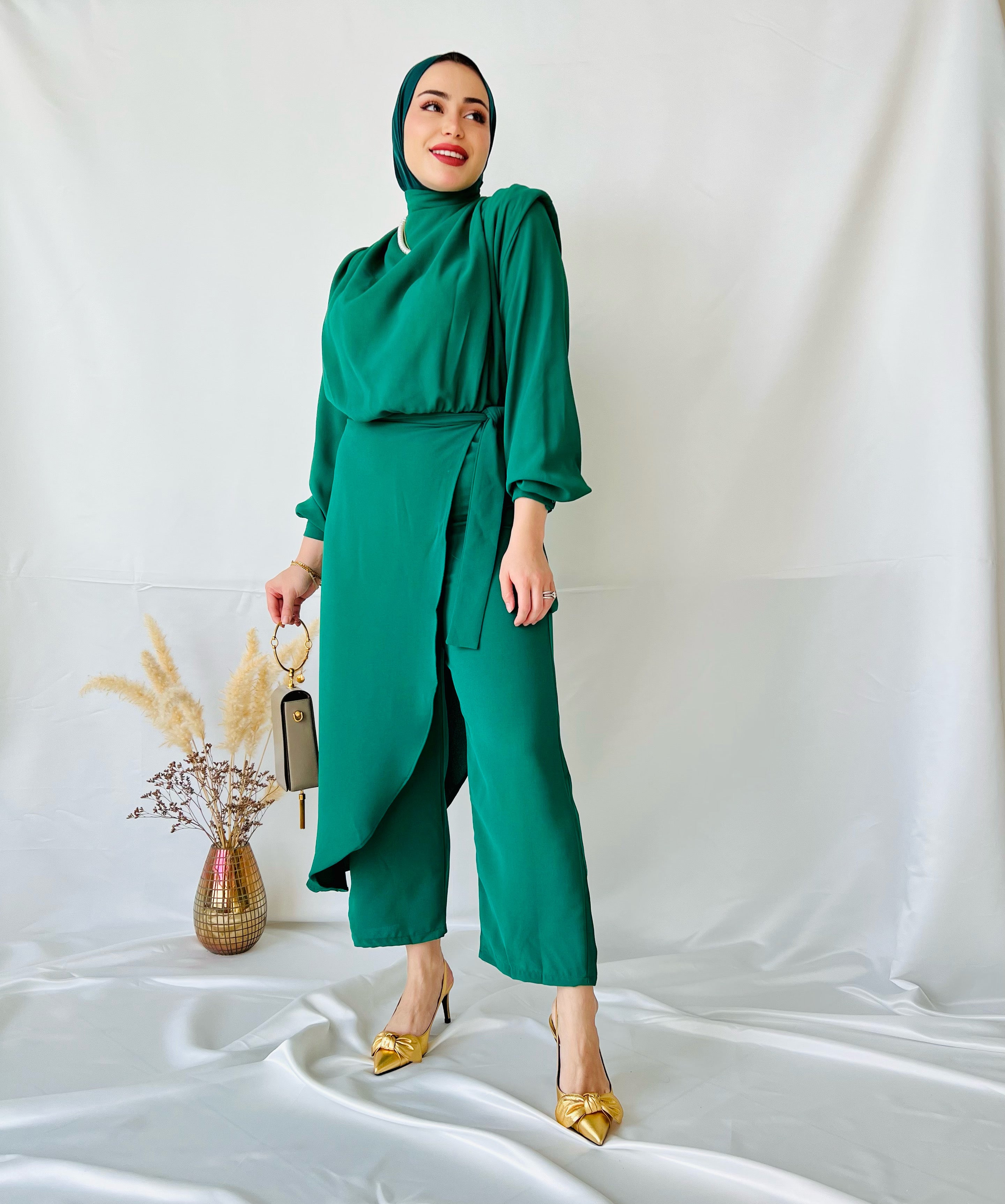 Emerald Green Jump Suit with skirt details