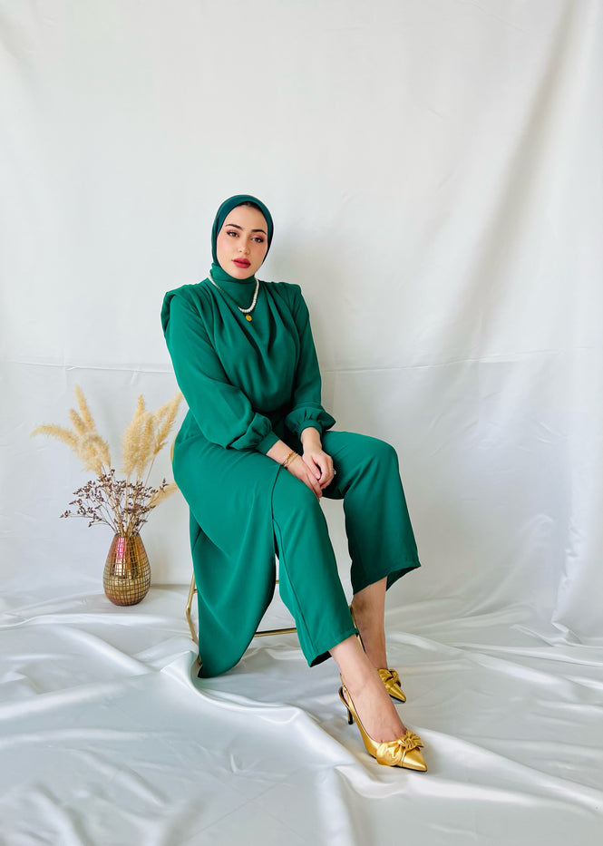 Emerald Green Jump Suit with skirt details