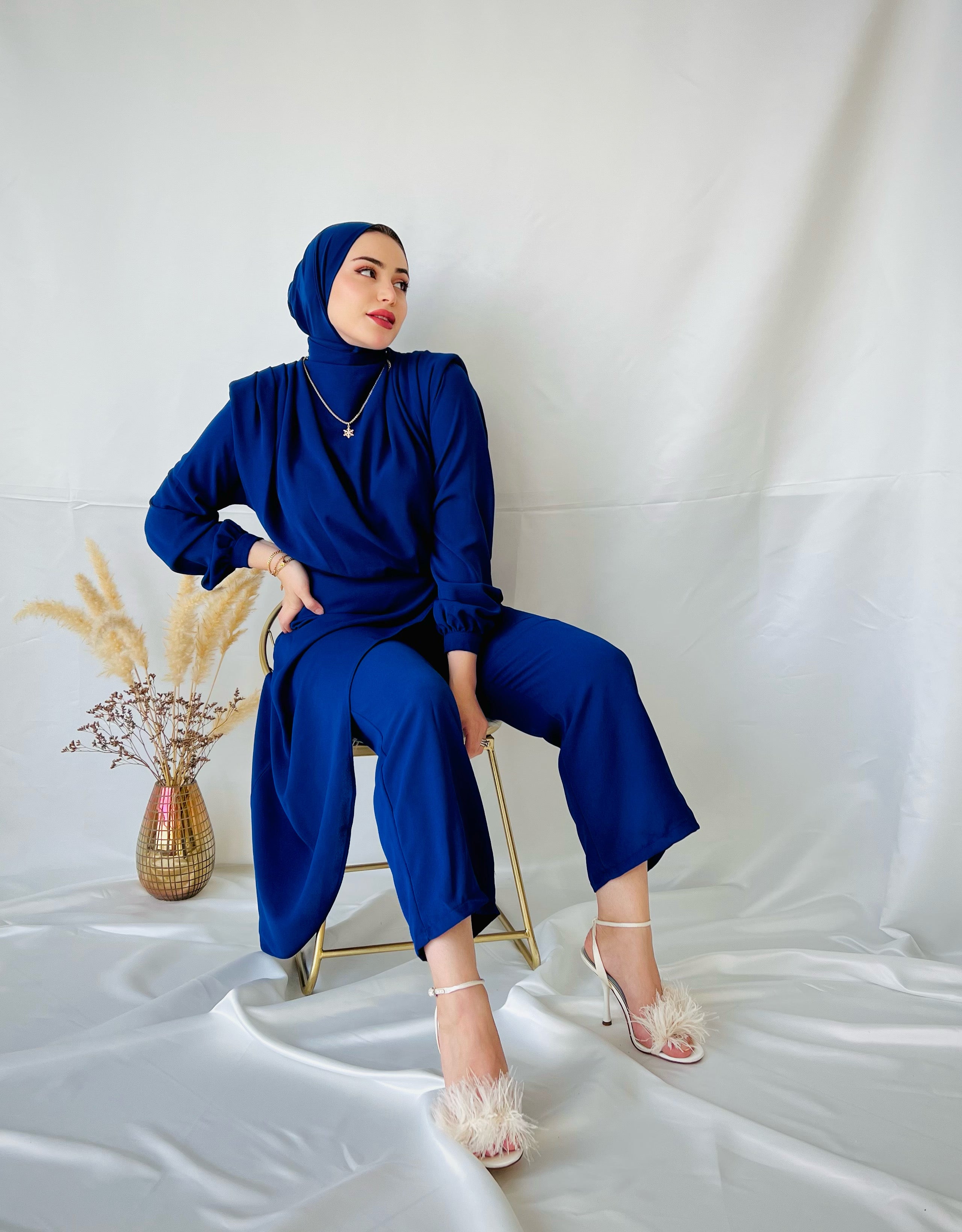 Royal Blue Jump Suit with skirt details