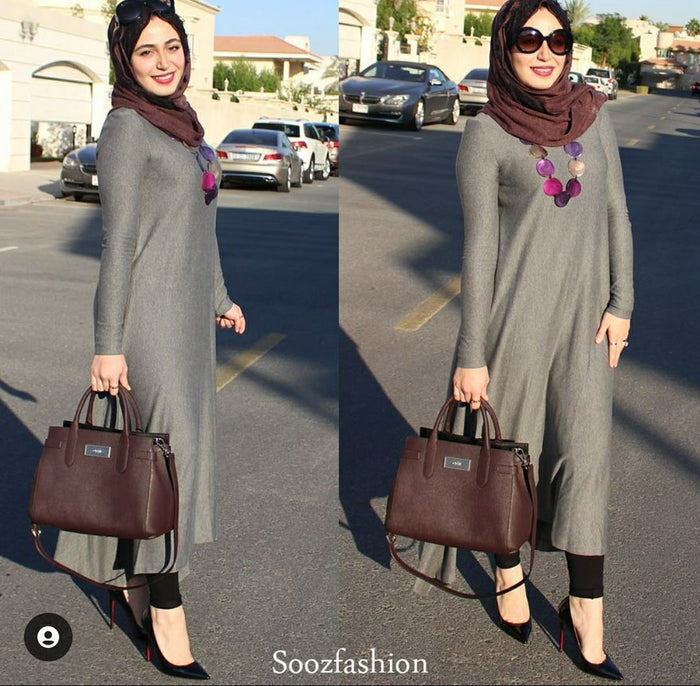 Grey long cotton  dress