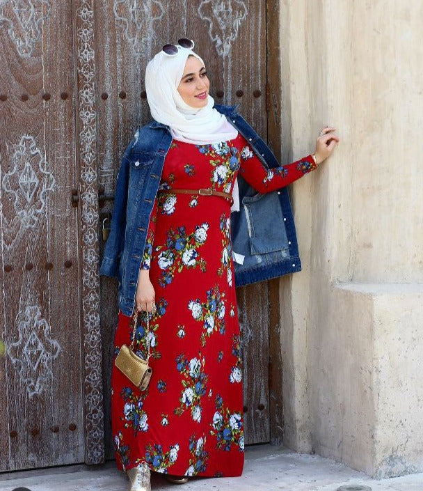 Red  flowers  maxi dress