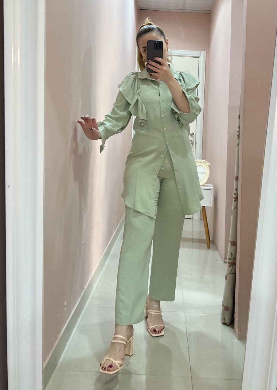 mint green pants set