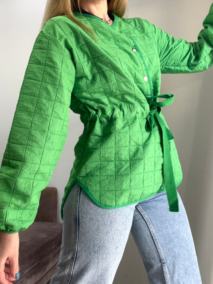 green  quilted casual jacket